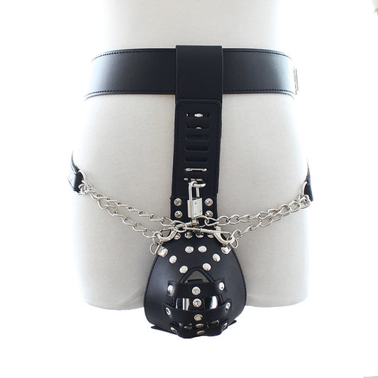 Male Chastity Belt with Lockable Pouch and Ball Rings