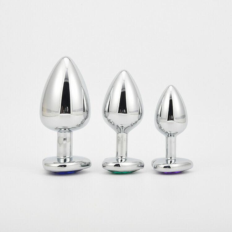 Metal Heart Shaped Jewelled Butt Plugs (3 Piece)