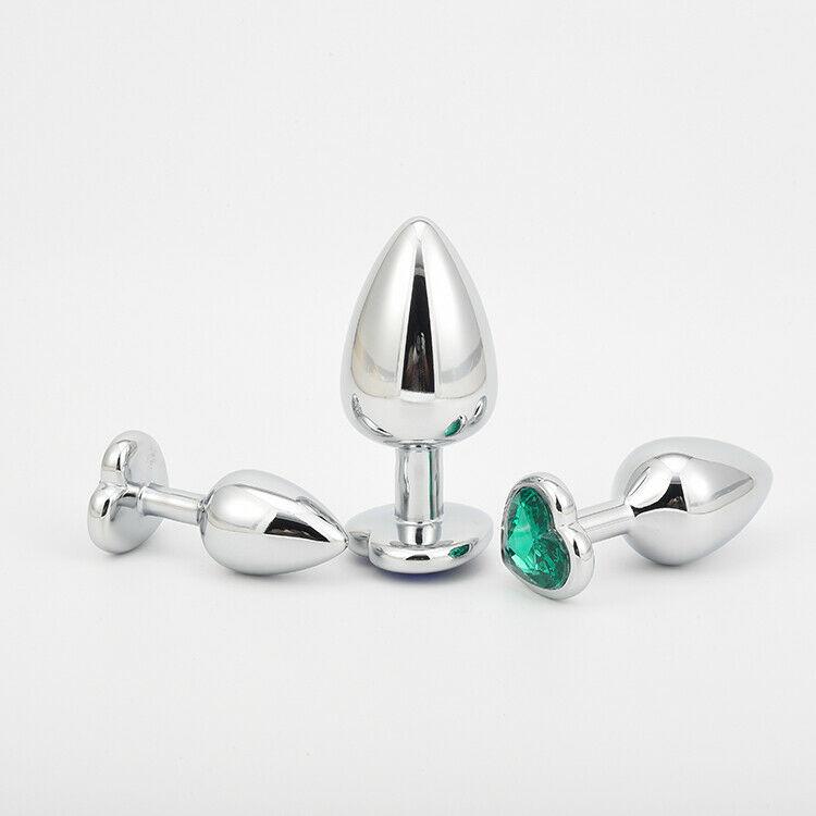 Metal Heart Shaped Jewelled Butt Plugs (3 Piece)
