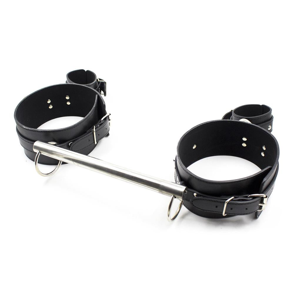 Thigh Spreader Bar with Handcuffs – Lace and Leather