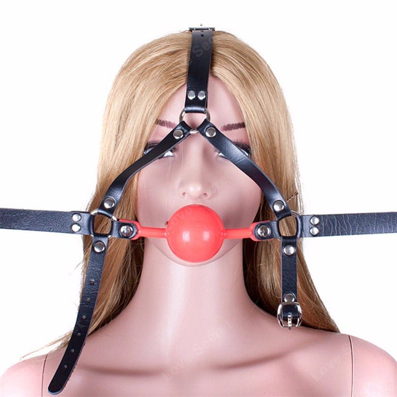 Red Mouth Ball Gag Head Harness